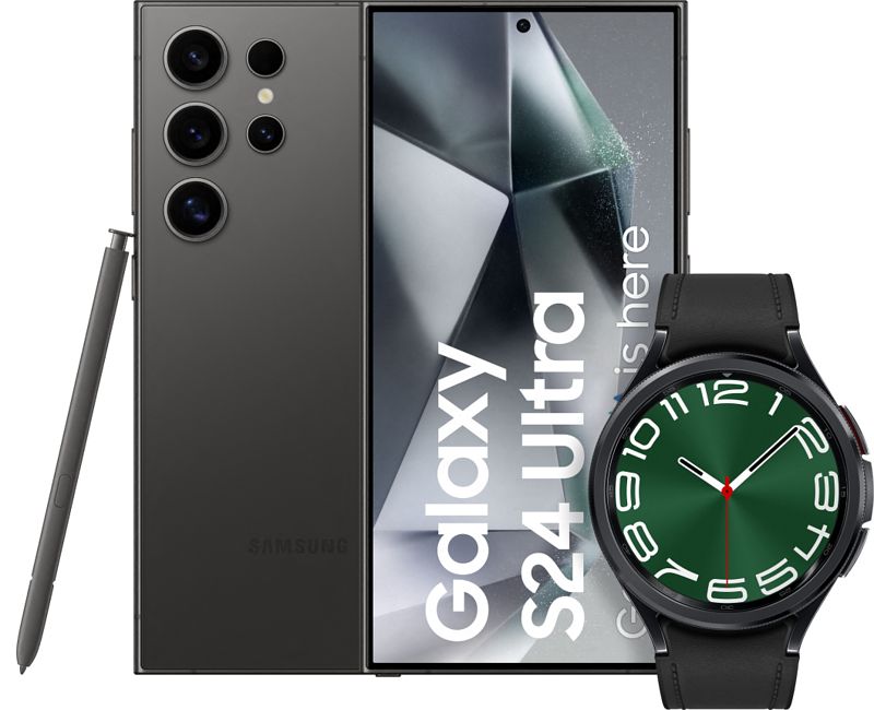 Foto van Samsung galaxy s24 ultra 1tb zwart 5g + galaxy watch 6 classic zwart 47mm