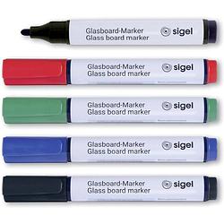 Foto van Sigel gl711 gl711 glasboardmarker zwart, blauw, rood, groen 5 stuks/pack