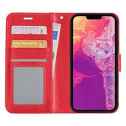 Foto van Basey iphone 13 pro hoesje bookcase kunstleer - iphone 13 pro hoes flip case book cover - rood