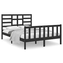 Foto van The living store houten bedframe - 195.5 x 126 x 104 cm - massief grenenhout - multiplex lattenbodem - zwart