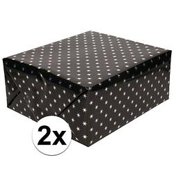 Foto van 2x inpakpapier/cadeaupapier zwart sterren 150 x 70 cm rollen - cadeaupapier