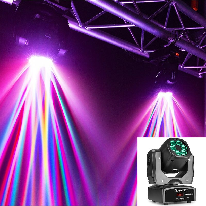 Foto van Beamz panther 80 led 6x 12w rgbw moving head met roterende lenzen