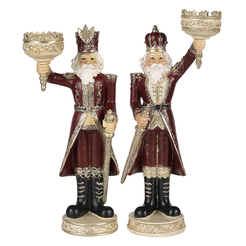 Foto van Haes deco - kerst notenkraker set van 2 kleur rood, (2) 13x9x28 cm, kerstfiguur - kerstdecoratie