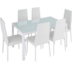 Foto van Tectake - eetkamergroep berlin 6 stoelen en 1 tafel - wit - 404382