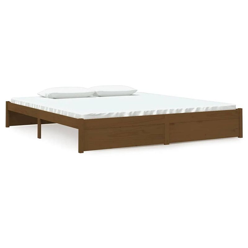 Foto van The living store bedframe - houten - massief grenenhout - 205.5 x 185.5 x 31 cm - honingbruin