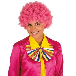 Foto van Roze krullen clownspruik verkleed accessoire - verkleedpruiken