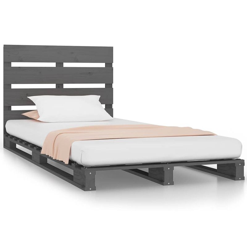 Foto van Vidaxl bedframe massief grenenhout grijs 75x190 cm 2ft6 small single