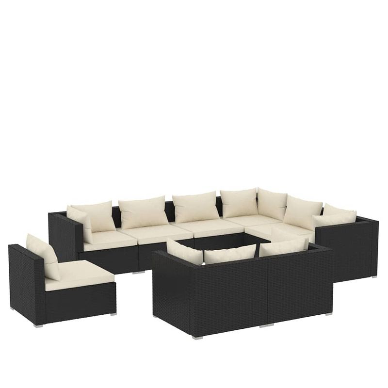 Foto van Vidaxl 9-delige loungeset met kussens poly rattan zwart