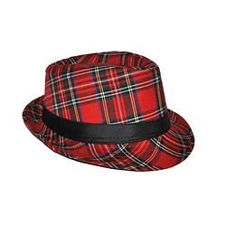 Foto van Al capone model verkleed hoed schotse ruit rood - verkleedhoofddeksels