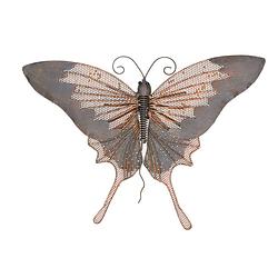 Foto van Grote metalen vlinder grijs/goudbruin 34 x 24 cm tuin decoratie - tuinbeelden