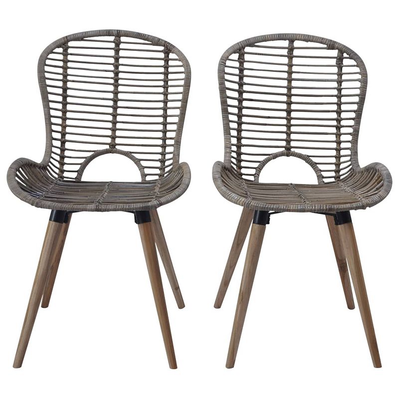 Foto van The living store set van 6 eetstoelen - natuurlijk rattan - bruin - 48 x 64 x 85 cm