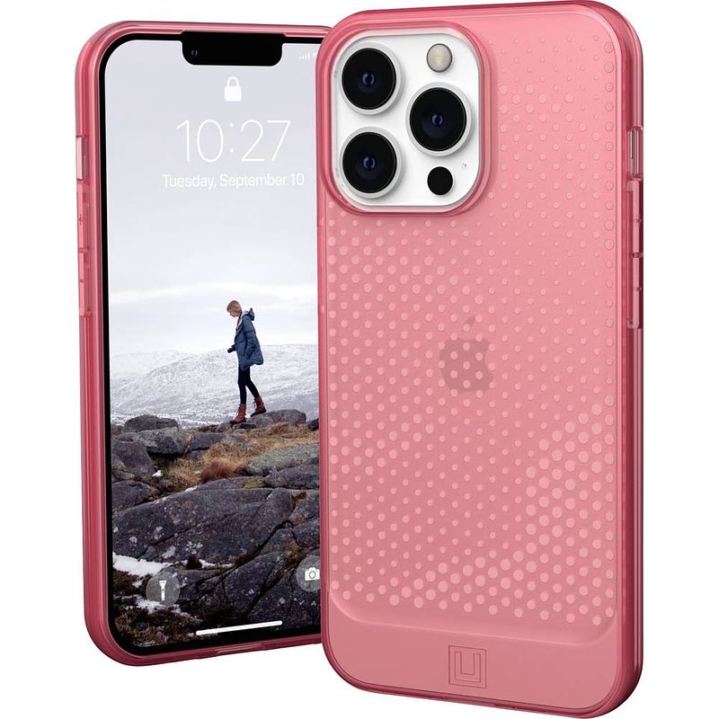 Foto van Urban armor gear lucent case backcover apple iphone 13 pro roze, transparant