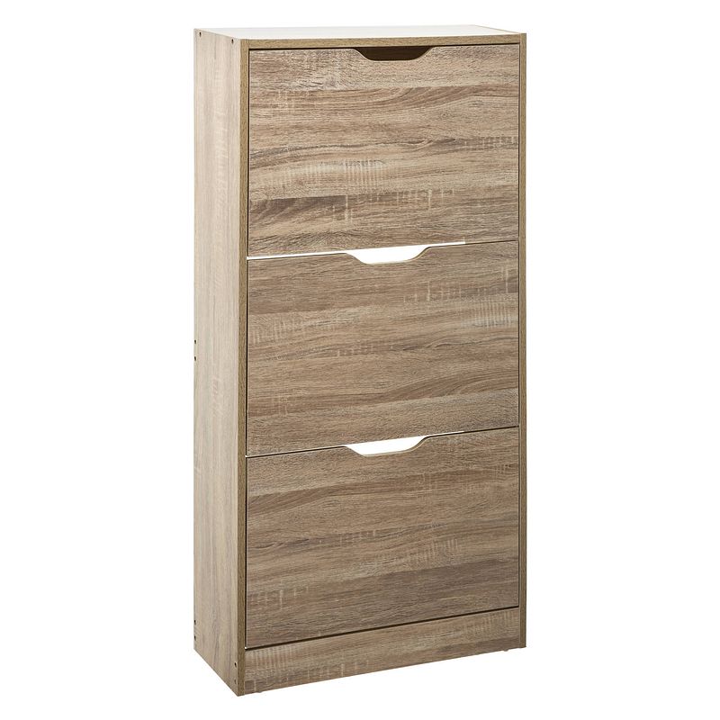 Foto van 4goodz schoenenkast 3 lades 60x24x118 cm - voor 18 paar - bruin eiken