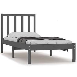 Foto van The living store massief grenen houten bedframe - 205.5 x 96 x 100 cm - grijs