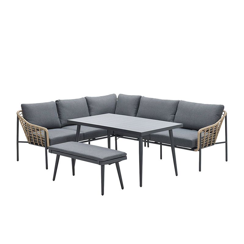 Foto van Garden impressions ashton lounge dining set links - natural rotan