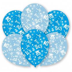 Foto van Amscan ballonnen it's a boy 27,5 cm latex blauw/wit 6 stuks