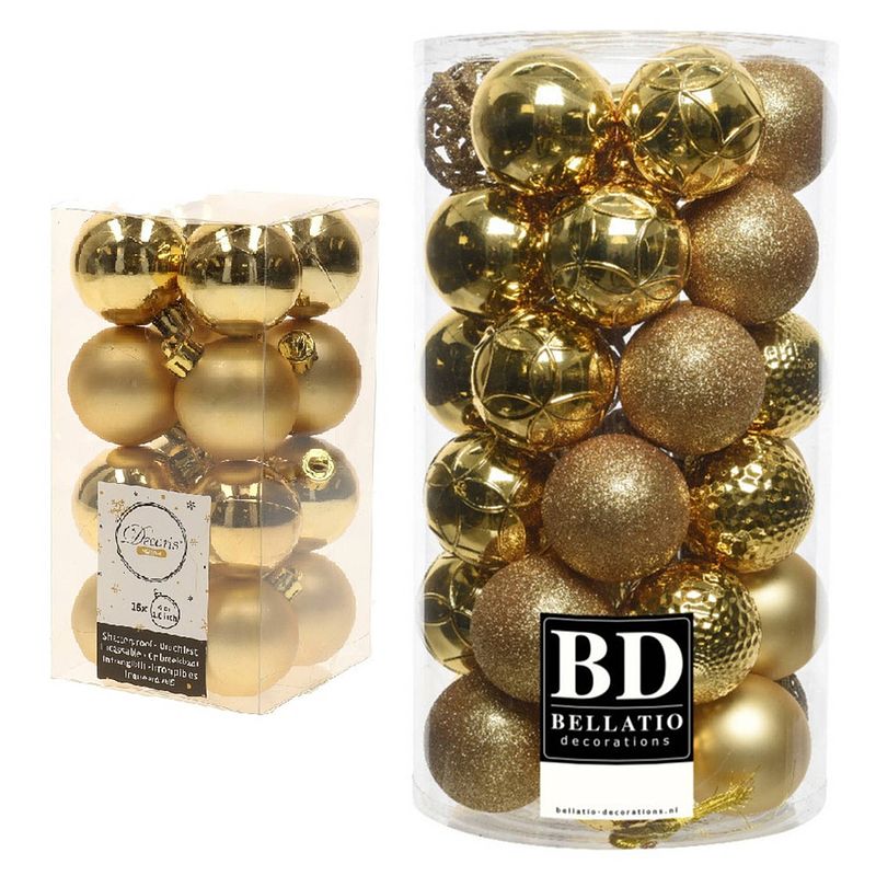 Foto van Kerstversiering kunststof kerstballen goud 4-6 cm pakket van 53x stuks - kerstbal