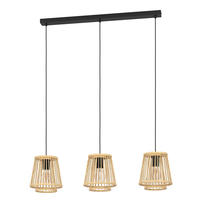 Foto van Eglo hykeham hanglamp - e27 - 91 cm - zwart/hout