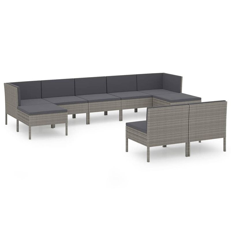 Foto van Vidaxl 9-delige loungeset met kussens poly rattan grijs