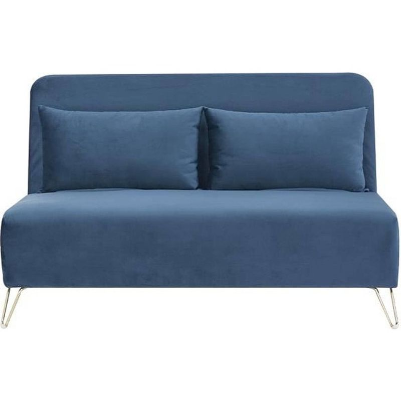 Foto van 2-zits slaapbank - blauw fluweel met gouden poten - scandinavische stijl - l 130 x d 90 x h 81 cm - deplo