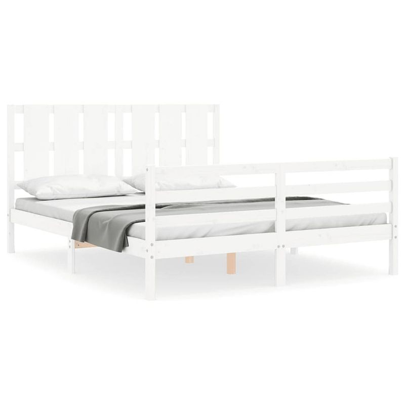 Foto van The living store bed massief grenenhout - wit - 205.5 x 155.5 x 100 cm - multiplex lattenbodem