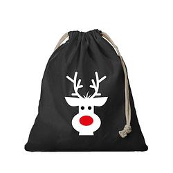 Foto van 1x kerst cadeauzak zwart rendier met koord voor als cadeauverpakking - cadeauverpakking kerst