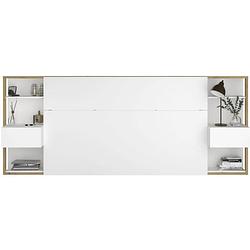 Foto van Parisot hoofdeinde met planken + nachtkastjes - artisanaal eiken en wit decor - l 255 x d 36 x h 103 cm - wit