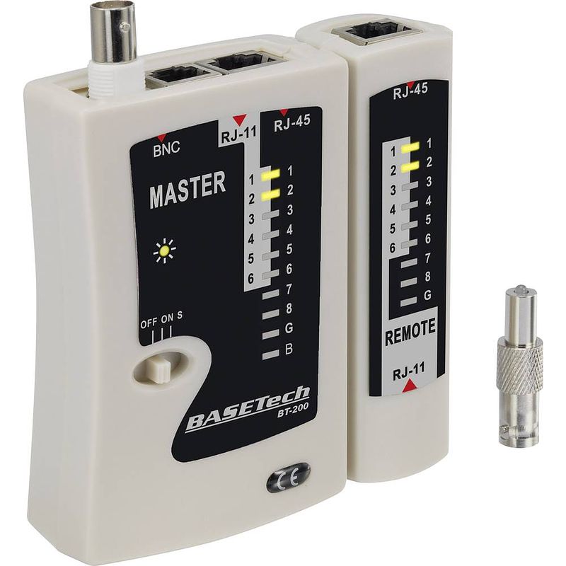 Foto van Basetech bt-200 kabeltester geschikt voor rj-45, rj-11, bnc