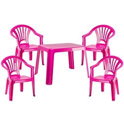 Foto van Kunststof kindertuinset tafel met 4 stoelen roze - kinderstoelen