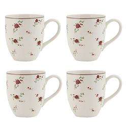 Foto van Haes deco - mokken set van 4 - 11x8x9 cm / 200 ml - met bloemen - la petite rose