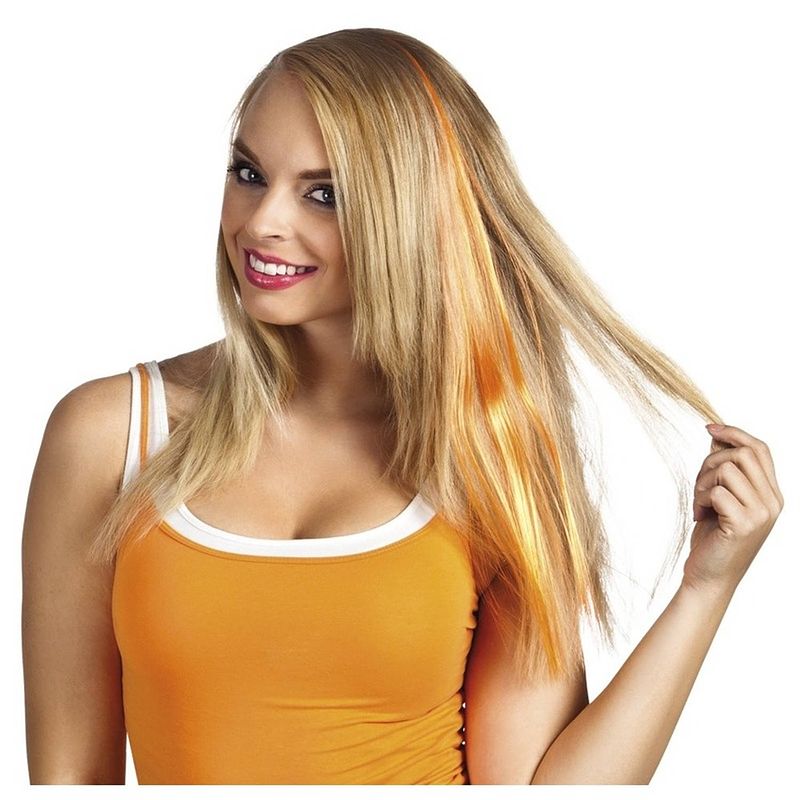 Foto van Oranje clip-in haar extension voor dames - verkleedhaardecoratie