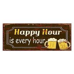 Foto van Clayre & eef tekstbord 50x20 cm bruin geel ijzer rechthoek happy hour is every hour wandbord bruin wandbord