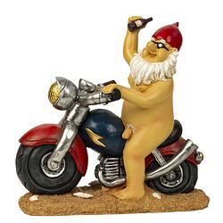 Foto van Tuinkabouter beeld biker met blote reet - polystone - motor rijder - 32 x 32 cm - tuinbeelden