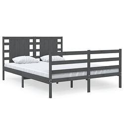 Foto van The living store bedframe - massief grenenhout - 195.5 x 126 x 70 cm - grijs