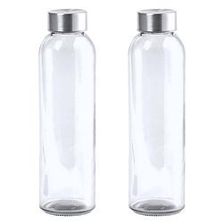 Foto van 2x stuks glazen waterfles/drinkfles transparant met rvs dop 550 ml - drinkflessen