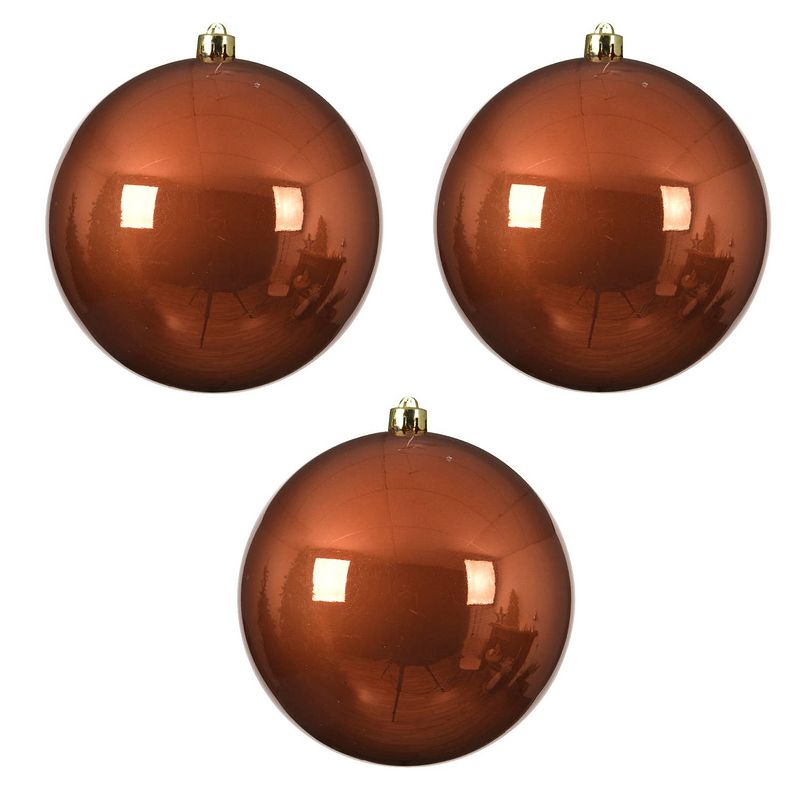 Foto van 3x stuks grote kunststof kerstballen terra bruin 14 cm glans - kerstbal