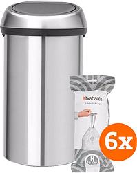 Foto van Brabantia touch bin 60 liter rvs fingerprint proof  + vuilniszakken (120 stuks)