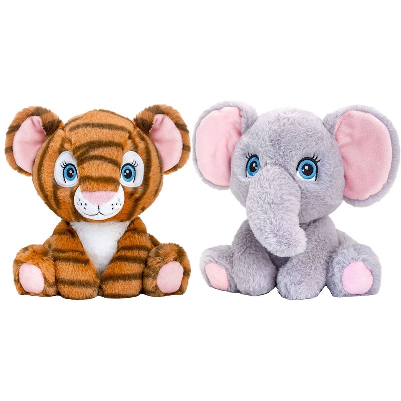 Foto van Keel toys - pluche knuffel dieren vriendjes set tijger en olifant 25 cm - knuffeldier