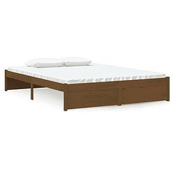 Foto van The living store houten bedframe - grenenhout - 135x190cm - honingbruin