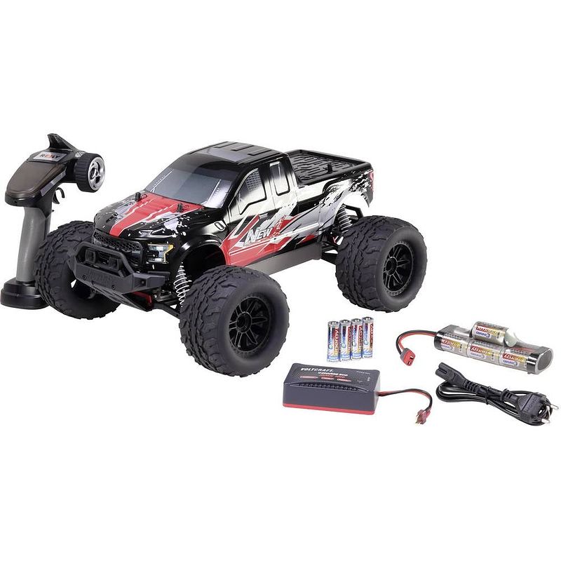 Foto van Reely new1 brushed 1:10 rc auto elektro monstertruck 4wd 100% rtr 2,4 ghz incl. accu, oplader en batterijen voor de zender