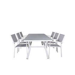 Foto van Virya tuinmeubelset tafel 100x200cm en 6 stoel copacabana zwart, grijs, wit.