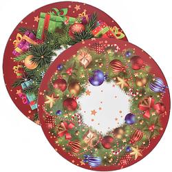 Foto van Christmas decoration kaarsenbord/onderbord kerst- rood - d33 cm - kaarsenplateaus