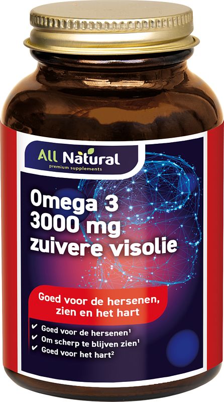Foto van All natural omega-3 3000 mg zuivere visolie capsules