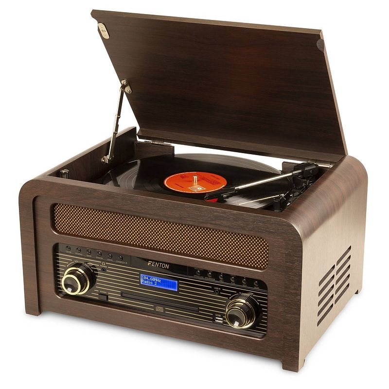 Foto van Retro platenspeler met bluetooth - fenton nashville - cd, mp3, fm / dab radio - ingebouwde speakers