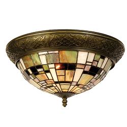 Foto van Clayre & eef tiffany plafondlamp plafonnière mosaic serie - bruin, groen, brons, multi, wit - ijzer, glas