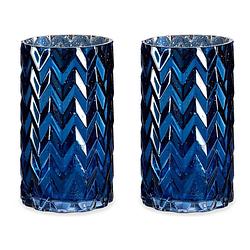 Foto van Bloemenvazen 2x stuks - luxe decoratie glas - blauw - 11 x 20 cm - vazen