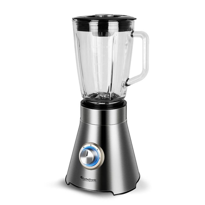 Foto van Turbotronic tt-bg9 blender elektronisch - met glazen blenderkan & fruitfilter - 1.5 liter - 1500w - rvs