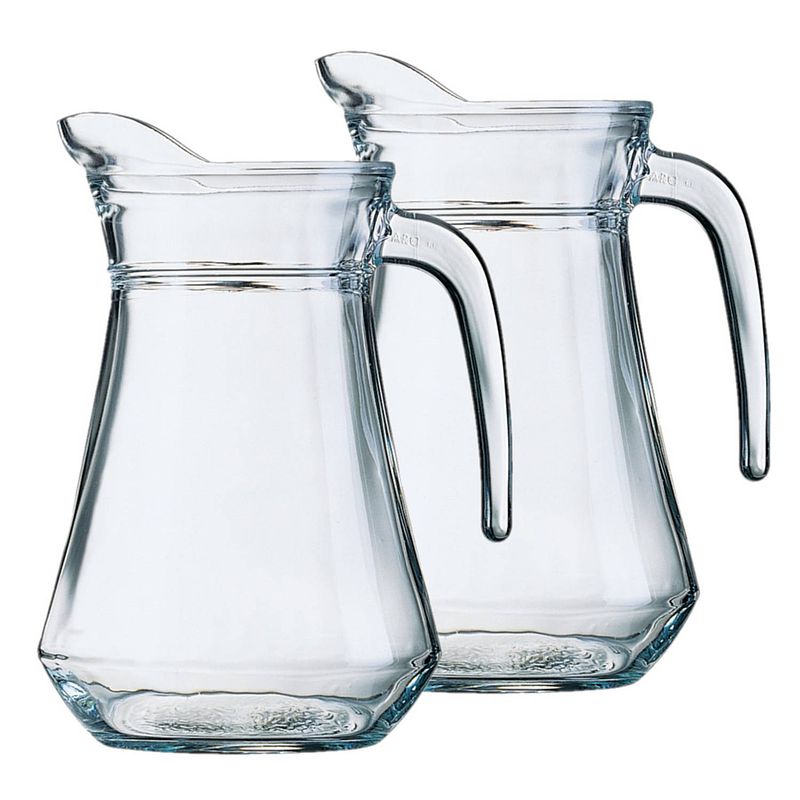 Foto van 2x stuks glazen schenkkannen/karaffen 1,3 liter - waterkannen