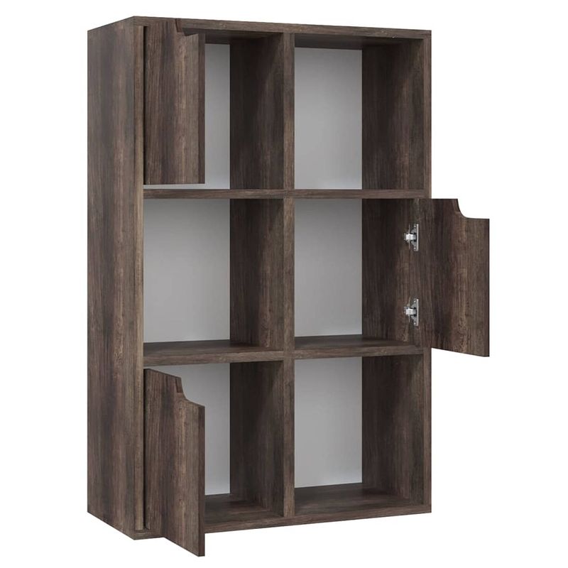 Foto van The living store boekenkast - compact en praktisch - open vakken en vakken met deurtjes - gerookt eiken - 60 x 27.5 x