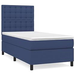 Foto van The living store boxspringbed - blauw - 193 x 90 x 118/128 cm - pocketvering